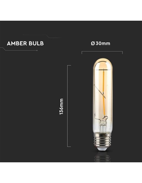 V-TAC VT-2042 7252 LED-lamp E27 2W T30 Filament Amber 2200K
