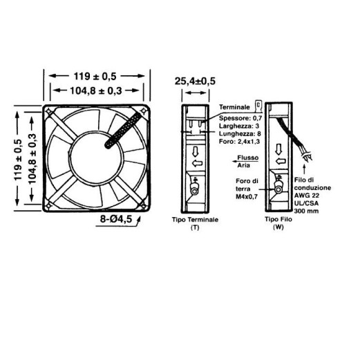 Axial fan 120x120x25.4mm metal,...