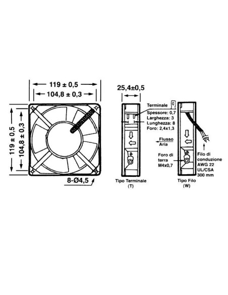 Axial fan 120x120x25.4mm metal, bushings, 110Vac 0.16A, 2350 rpm - Commonwealth FP-108X/110VAC