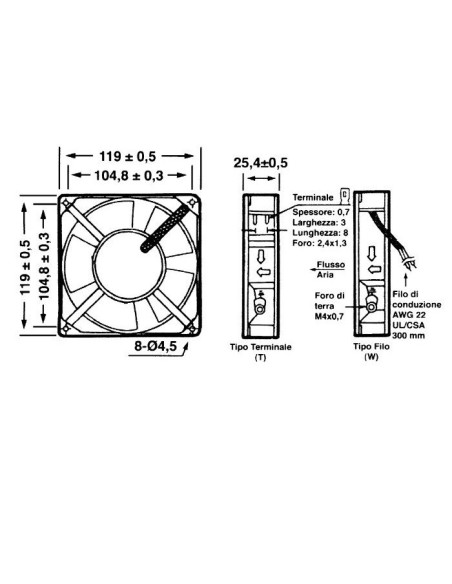 Axiallüfter 120x120x25.4mm aus Metall, kugelgelagert, 110Vac 0.16A, 2350 rpm - Commonwealth FP-108X/110VAC