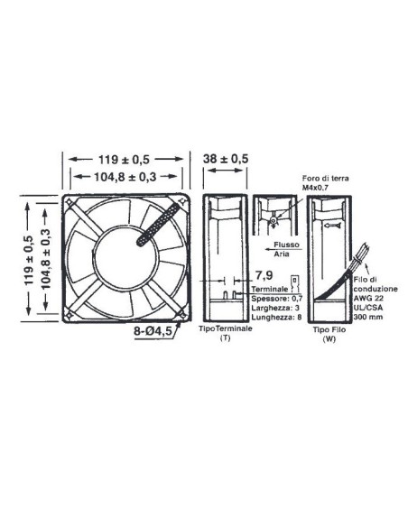 Ventilador metálico axial de 120x120x38mm, casquillos, 110Vac 0,16A, 3000 rpm - Commonwealth FP-108-1/110VAC