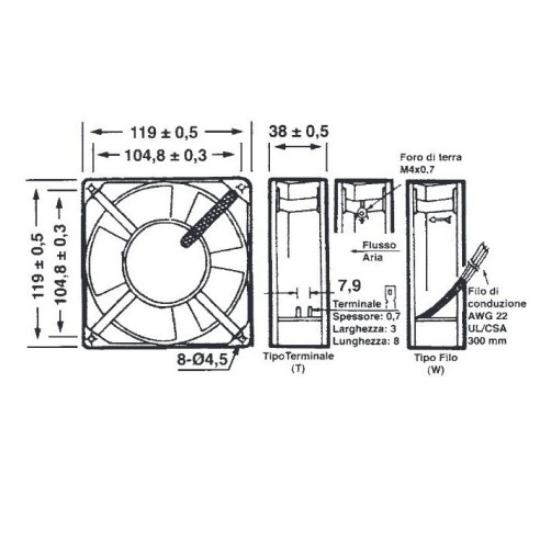 Axiale 120x120x38mm metalen...