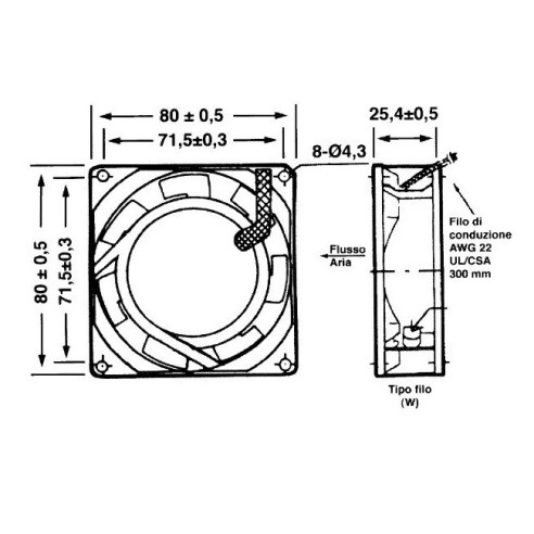 Ventilador axial 80x80x25,4mm metal,...
