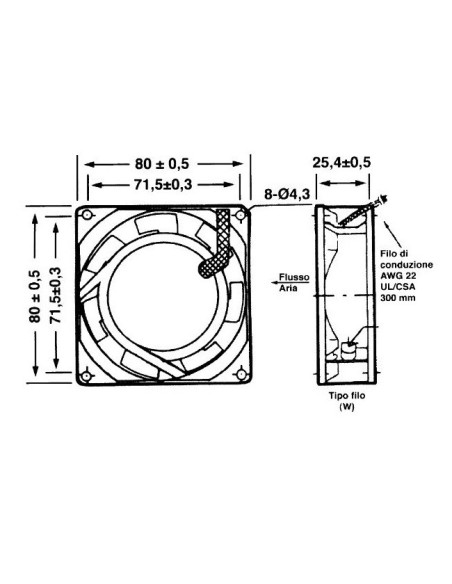 Ventilateur axial 80x80x25.4mm métal, coussinets, 220Vac 0.06A, 2800 rpm - Commonwealth FP-108AX/220V
