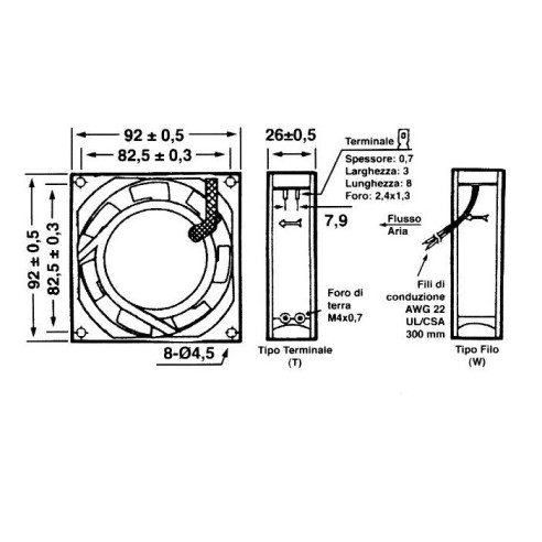 Axial fan 92x92x25.4mm metal,...
