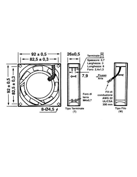 Axial fan 92x92x25.4mm metal, bushings, 220Vac 0.08A, 2800 rpm - Commonwealth FP-108B/220V S1
