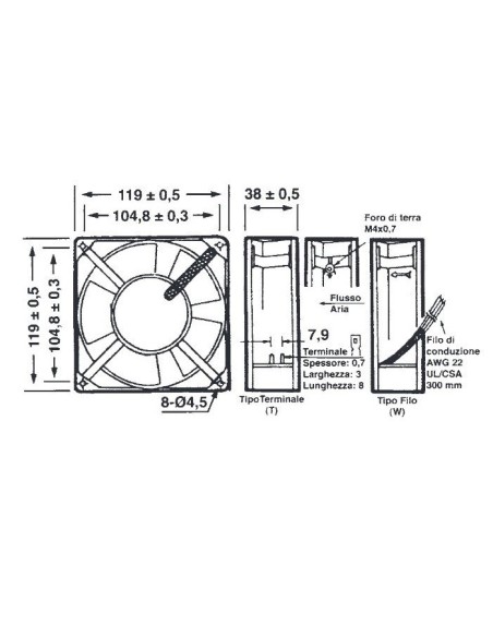 Axial fan 120x120x25.4mm metal, bushings, 220Vac 0.08A, 2350 rpm - Commonwealth FP-108X/220VAC