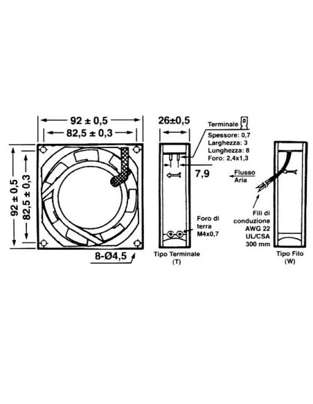 Ventola assiale 92x92x25,4mm in termoplastica, cuscinetti a sfera, 220Vac 0,09A, 2800 rpm - Commonwealth FP-108B/220VAC