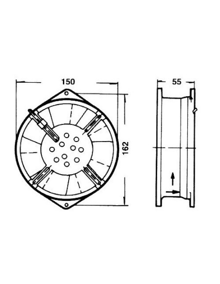 Axiale metalen ventilator 162x150x55mm, kogellagers, 220Vac 0.15A, 3000 rpm - Commonwealth FP-108C/220VAC