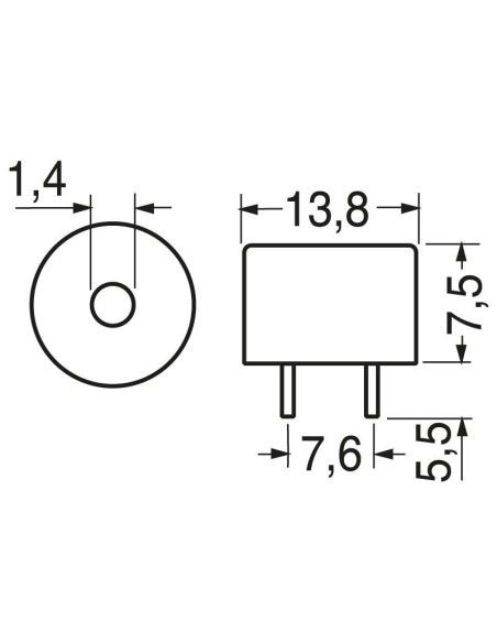 Piëzo-keramische zoemer met oscillatorschakeling voor printplaat, ⌀13.8cm, 80dB, 12Vdc 7mA - Kepo KPI-G1410A