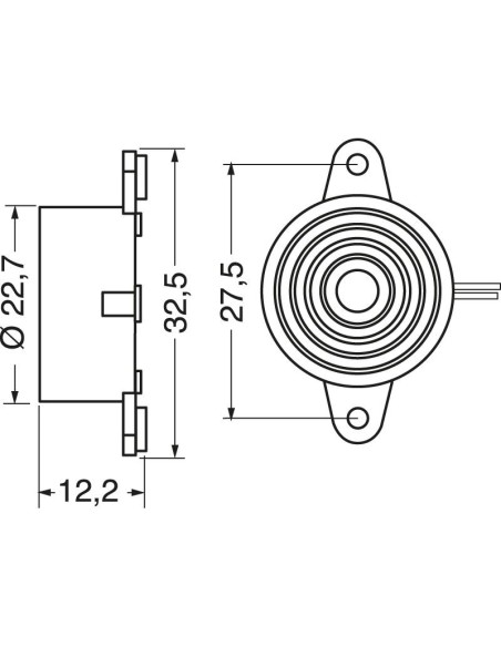 Piëzo-keramische zoemer met oscillatorschakeling ⌀23mm, 85dB, 3-24V 10mA - Kepo KPI-G2331-3157