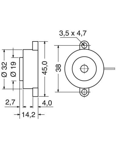 Buzzer électronique, 33x16mm, 75dB, 12Vdc 15mA - Kepo KPMB-G2312L1