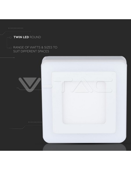 V-TAC VT-1509 Dubbel LEIDEN Comité 12W+3W 20x20cm