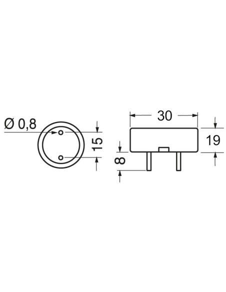 Buzzer piézocéramique avec circuit oscillateur pour circuit imprimé, ⌀30mm, 85dB, 12Vdc 10mA - Kepo KPI-G3010B-K6739