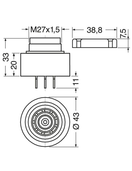 Buzzer piezoelettrico con terminali faston 6,35mm, ⌀43cm, 80dB, 12Vdc 20mA - Kepo KPI-G4313-3409