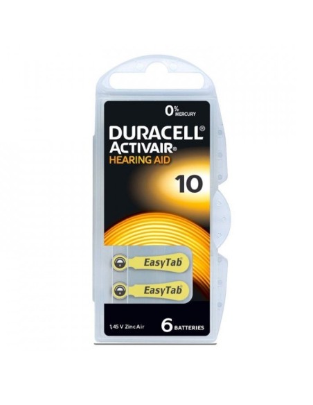 Blister of 6 zinc air button cells 1,4V 90mAh Duracell - DA10, PR70, PR10, PR230, PR536