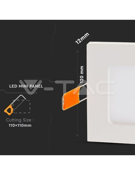 V-TAC VT-607 Panneau LED 6W encastré Carré de montage