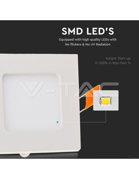 V-TAC VT-307 Pannello LED 3W Montaggio ad Incasso Quadrato