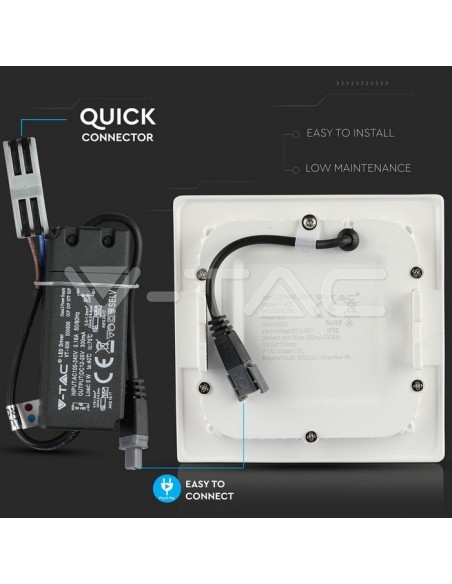 V-TAC VT-606 LED Panel 6W Samsung Chip Recessed Mounting Square