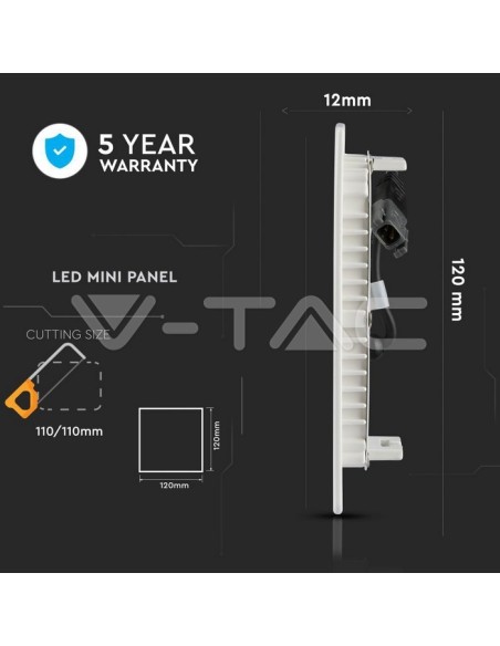 V-TAC VT-606 Pannello LED 6W Chip Samsung Montaggio ad Incasso Quadrato