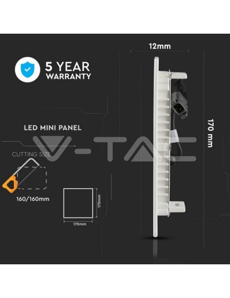 V-TAC PRO VT-612 LED-Panel 12W mit Samsung Chip Einbaumontage quadratisch