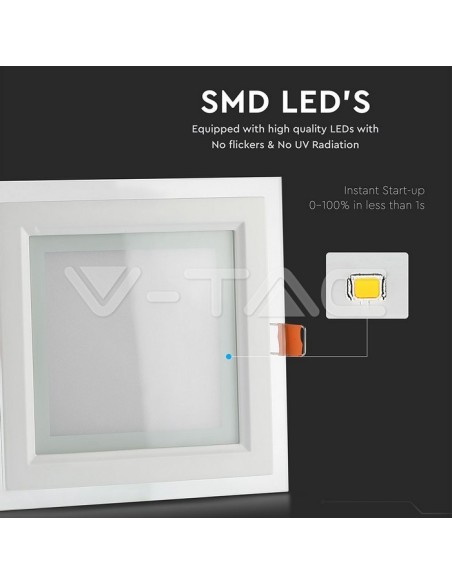 V-TAC VT-1202G LED-Panel 12W Einbau-Montage Quadratisches Glas