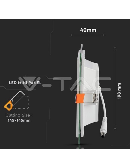V-TAC VT-1881G Panel de vidrio LED cuadrado de 18W para montaje empotrado