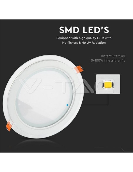 V-TAC VT-602G 4740 Panneau rond en verre LED 6W montage encastré