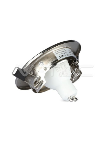 V-TAC VT-4444 8884 Pack of 3 Round GU10 Satin Nickel Colour LED Spotlight Holders with 5W Spotlights Included
