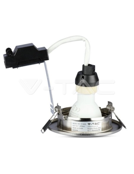 V-TAC VT-4444 8884 Lot de 3 porte-spots ronds à LED GU10 couleur nickel satiné avec spots de 5W inclus