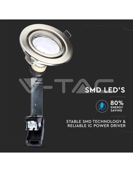 V-TAC VT-4444 8884 3er-Pack runde GU10 Satin Nickel LED-Strahlerhalter mit 5W-Strahlern im Lieferumfang