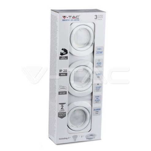 V-TAC VT-3333 3er-Pack GU10 Round...