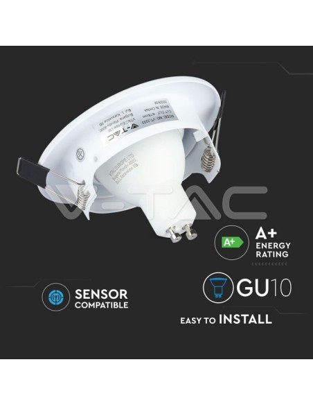 V-TAC VT-3333 Pack de 3 supports de spots LED GU10 ronds Couleur blanche avec spots 5W inclus