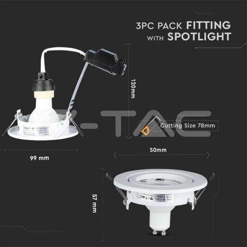 V-TAC VT-3333 3er-Pack GU10 Round...