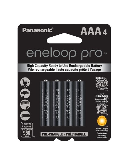 Blister da 4 batterie ricaricabili Ni-Mh ministilo AAA 1,2V 950mAh Panasonic "Eneloop Pro"
