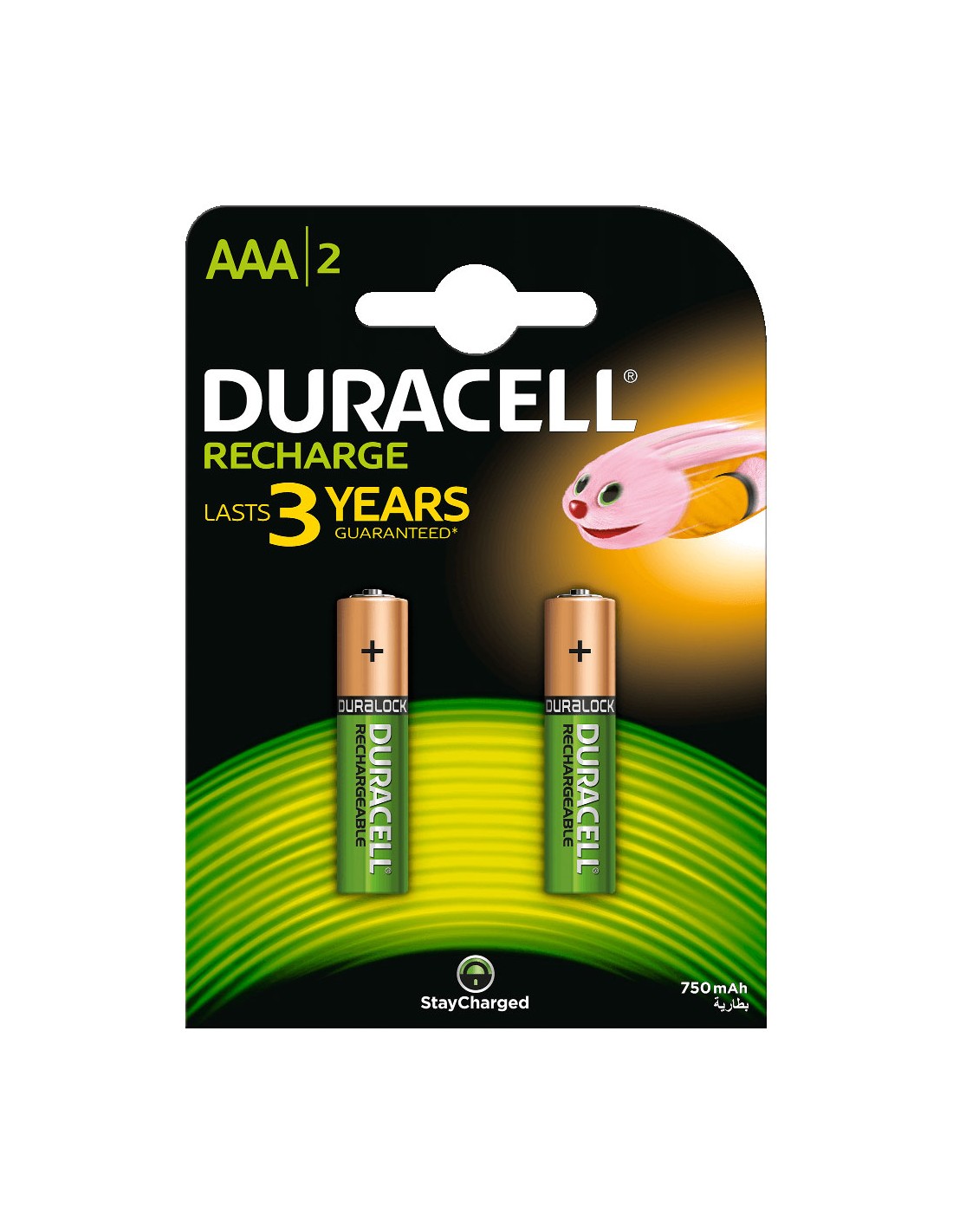 Blister da 2 batterie ricaricabili Ni-Mh ministilo AAA 1,2V 750mAh Duracell  Recharge Plus