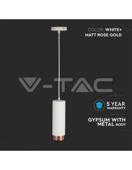 V-TAC VT-864 3111 LED Colgante Redondo Portafocos GU10 Cuerpo de Yeso Blanco y Base de Metal Oro Rosa