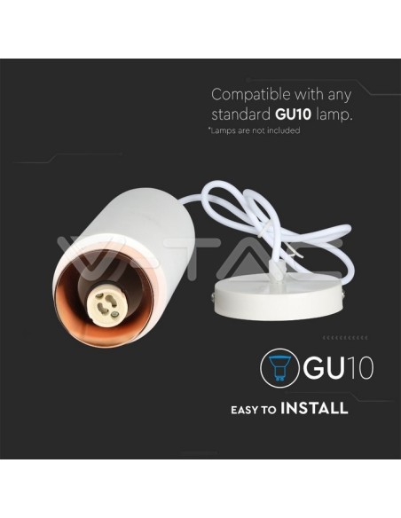 V-TAC VT-864 3111 LED-Pendelleuchte rund GU10 mit weißem Gipsgehäuse und roségoldenem Metallsockel