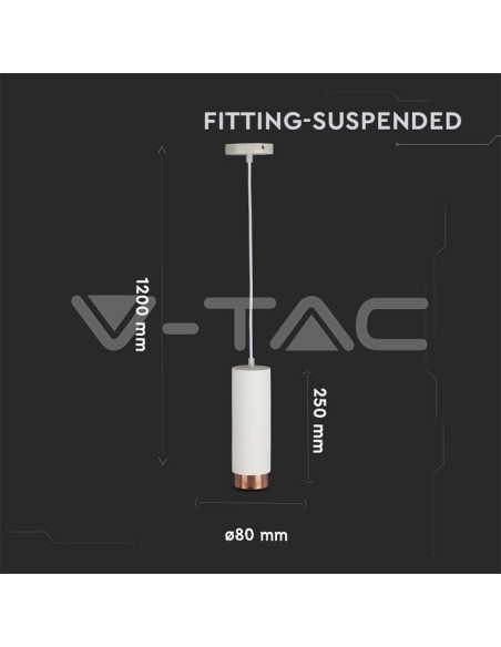 V-TAC VT-864 3111 LED-Pendelleuchte rund GU10 mit weißem Gipsgehäuse und roségoldenem Metallsockel