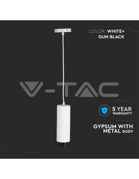 V-TAC VT-864 3112 LED-Pendelleuchte rund GU10 mit weißem Gipsgehäuse und schwarzem Metallsockel