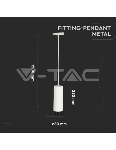 V-TAC VT-864 3112 LED Round Pendant Spot Holder GU10 Corps en plâtre blanc et base en métal noir