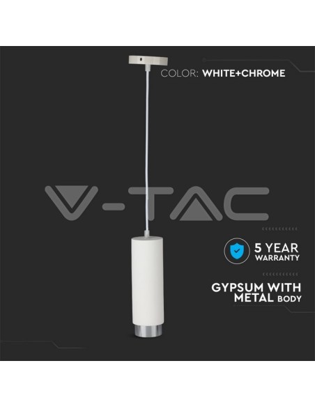 V-TAC VT-864 3129 LED-Pendelleuchte rund GU10 mit weißem Gipsgehäuse und verchromtem Metallsockel