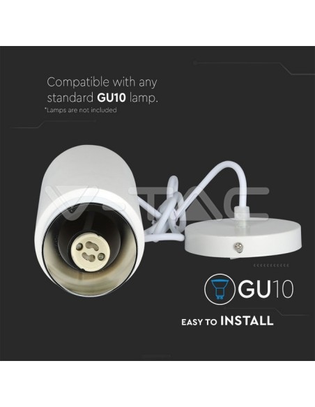 V-TAC VT-864 3129 LED-Pendelleuchte rund GU10 mit weißem Gipsgehäuse und verchromtem Metallsockel