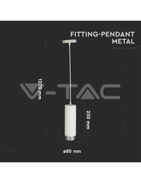 V-TAC VT-864 3129 LED-Pendelleuchte rund GU10 mit weißem Gipsgehäuse und verchromtem Metallsockel