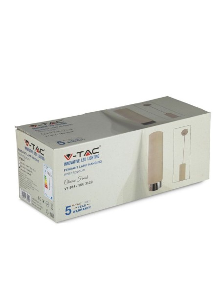 V-TAC VT-864 3129 LED-Pendelleuchte rund GU10 mit weißem Gipsgehäuse und verchromtem Metallsockel
