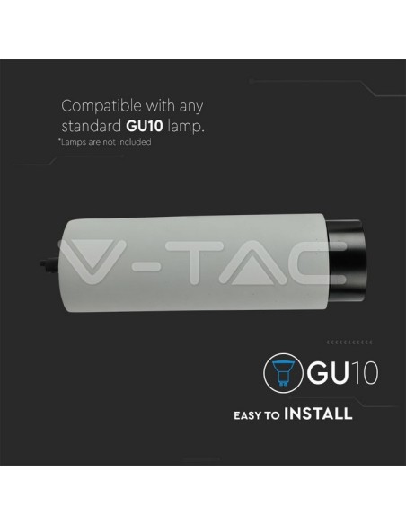 V-TAC VT-864 3134 LED Round Pendant Spotlight Holder GU10 Grey Plaster Body and Black Metal Base