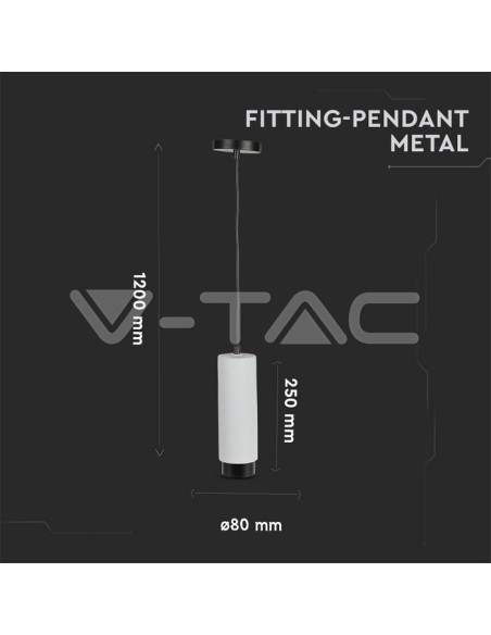 V-TAC VT-864 3134 LED-Pendelleuchte rund GU10 mit grauem Gipsgehäuse und schwarzem Metallsockel