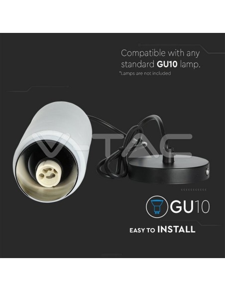 V-TAC VT-864 3135 LED-Pendelleuchte rund GU10 mit grauem Gipsgehäuse und verchromtem Metallsockel