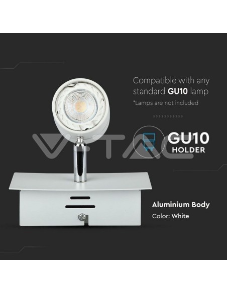 V-TAC VT-788 3617 Surface Mount LED Spotlight Holder with GU10 Swivel Arm White