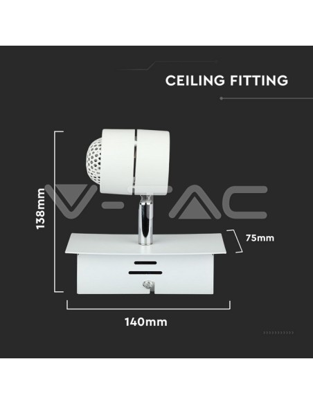 V-TAC VT-788 3617 Soporte de Foco LED de Montaje en Superficie con Brazo Giratorio GU10 Blanco
